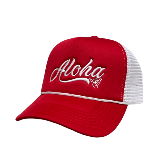 Red and White Aloha Trucker Hat